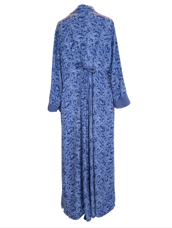 Vintage April Cornell Indigo Floral & Plaid, Button Front, Tie Back Maxi Dress. - Picture 10 of 13